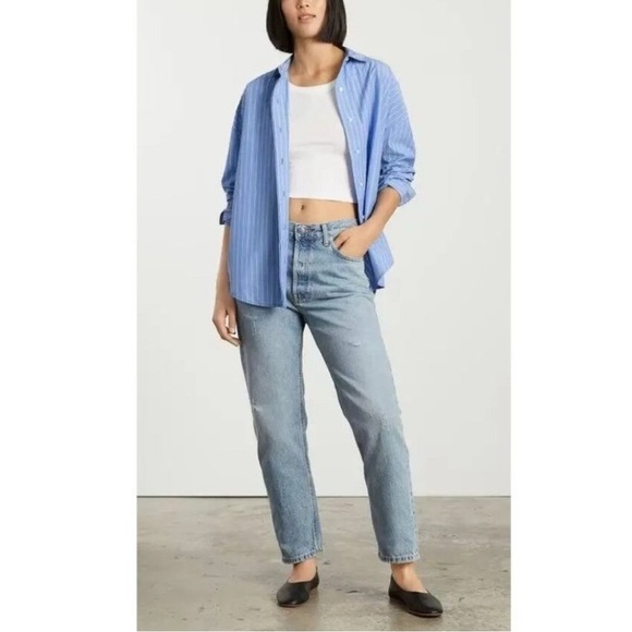 Everlane Blue & White Striped Relaxed Fit Button-Down Shirt XS - Picture 2 of 14